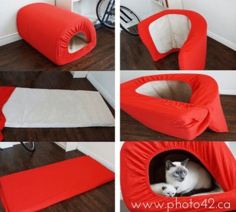 Cat Igloo Diy, Diy Covered Cat Bed, Diy Dog Cave Bed, Cat Cave Diy, Cat Beds Diy, Ikea Cat Bed, Cat Bed Diy, Dog Cave Bed, Dog Igloo