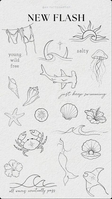 Beachy Tattoos, Seashell Tattoos, Tato Minimal, Tattoos Inspo, Shell Tattoos, Sea Tattoo, Ocean Tattoos, Small Pretty Tattoos, Beach Tattoo