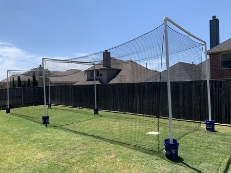 Softball Backyard Ideas, Building A Batting Cage, Outdoor Batting Cage, At Home Batting Cage, Backyard Batting Cage Diy, Baseball Cage Backyard, Diy Backstop Baseball, Baseball Backyard Ideas, Sports Backyard Ideas