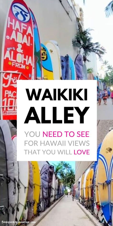 Oahu Hawaii. travel. Visit the blog for more about the walk through surfboard alley that leads to a beautiful beach in Hawaii at the royal hawaiian resort! waikiki beach. oahu hawaii things to do. outdoor vacation ideas. us travel destinations. waikiki hawaii. honolulu hawaii. beach vacation. hawaii aesthetic. hawaii on a budget. flashpacking america waikiki. Things To Do Oahu Hawaii, Oahu Hawaii Things To Do In, Waikiki Map, Oahu Aesthetic, Honolulu Hawaii Beach, Oahu Waterfalls, Hawaii On A Budget, Oahu Map, Hawaii Ideas