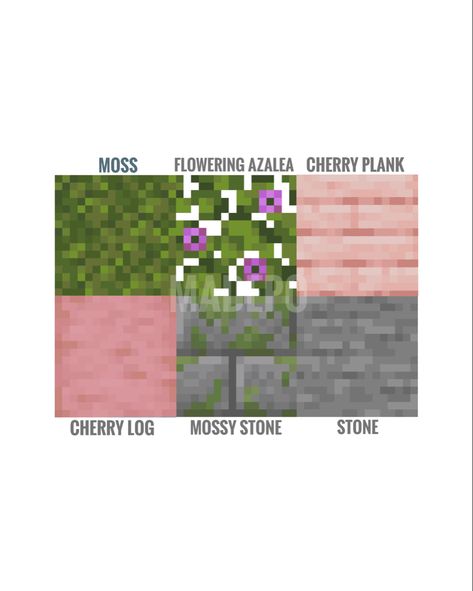 Cherry Blossom Block Pallet, Minecraft Cherry Blossom Floor Designs, Minecraft Kitchen Ideas Cherry Blossom, Cherry Blossom Colour Palette Minecraft, How To Make Stone Bricks In Minecraft, Minecraft Floral House, Cherry Blossom Block Pallet Minecraft, Minecraft Flower Lake, Minecraft Nature House Ideas