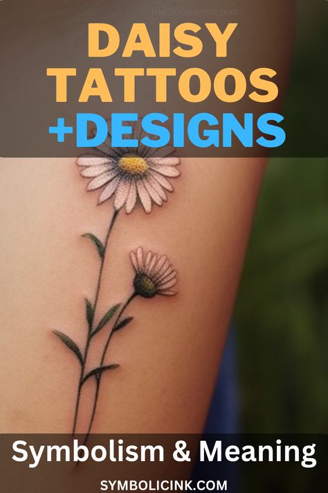 Daisy Tattoo Meaning Mandalas, Daisy Arrow Tattoo, Daisy Tattoo Ideas For Women, Daisy Mandala Tattoo Design, Ladybug Daisy Tattoo, Pink Daisy Tattoo Small, Daisy Color Tattoo, Small Daisy Bouquet Tattoo, Daisy Memorial Tattoo Mom