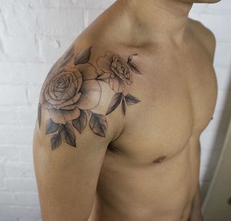 a classic shoulder cap piece, for my own brother @jchen2305 ✌️ Tattoo Shoulder Cap, Cap Sleeve Tattoos, Rose Tattoo On Shoulder, Cap Tattoo, Shoulder Cap Tattoo, Flower Shoulder Tattoo, Tattoo On Shoulder, Cool Half Sleeve Tattoos, Rose Tattoo Sleeve