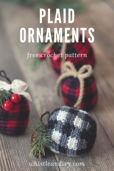 These classic crochet plaid ornaments are easy to make and add the perfect rustic touch to your Christmas tree. Crochet a whole set!  #whistleandivy #crochetplaid #crochetplaidornaments #crochetbuffaloplaid #freecrochetpattern #christmascrochet #rusticcrochet #rusticchristmas #plaidornaments #crochetornaments #handmadechristmas Plaid Ornaments, Crochet Plaid, Buffalo Plaid Ornaments, Jul Diy, Ornament Crochet, Plaid Crochet, Crochet Ornament Patterns, Farmhouse Christmas Ornaments, Crochet Christmas Decorations