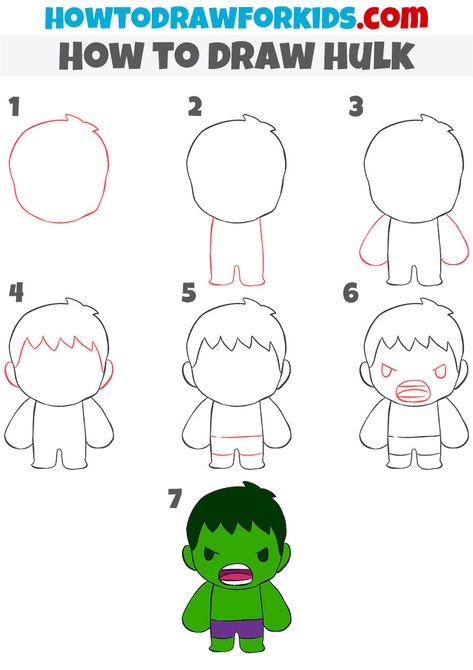 Super Hero Cartoon Drawing, How To Draw Hulk Easy Step By Step, Easy Superhero Drawings, Superhero Drawings Easy, How To Draw Super Heroes, Hulk Doodle, Hulk Drawing Easy, Hulk Drawing, Superhero Drawing