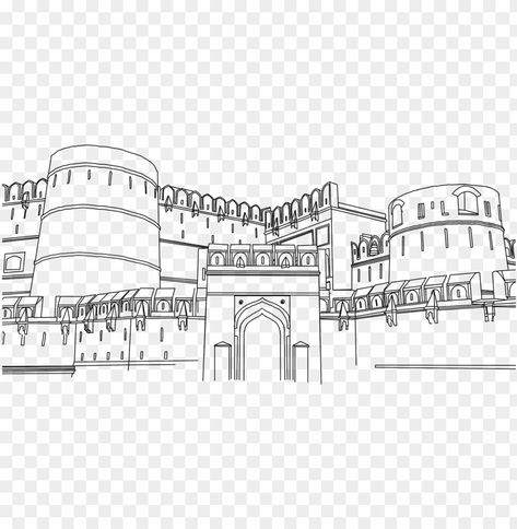 Red Fort Sketch, Fort Background, Fort Sketch, Fort Drawing, Fort Plans, Raigad Fort, Gwalior Fort, Chittorgarh Fort, Historical Drawings