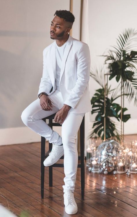 City Chic Wedding At The Castlefield Rooms Manchester All White Wedding Outfit Men, All White Man Outfit, All White Outfit Men Party, White Monochromatic Outfit Men, White Suit Men Casual, All White Outfit For Men, Men’s White Outfit, Full White Outfit Men, All White Outfit Men Casual