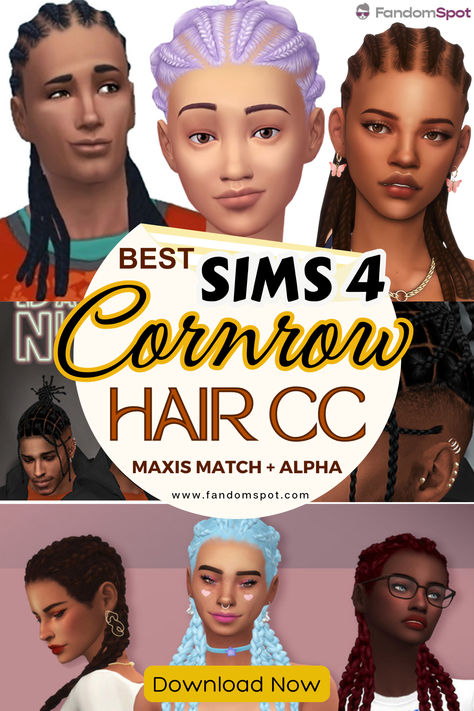 Need some cornrows for your TS4 gameplay? This list includes tons of options for cornrow CC hairs for male and female sims Sims 4 Cc Hair Cornrows, Braids Sims 4 Cc Male, Sims 4 Cc Cornrows, Sims 4 Cornrows, Hair Cc Maxis Match, Twist Hairstyles For Natural Hair, Hairstyles For Diamond Face Shape, Hairstyles For Diamond Face, Cornrows Hair