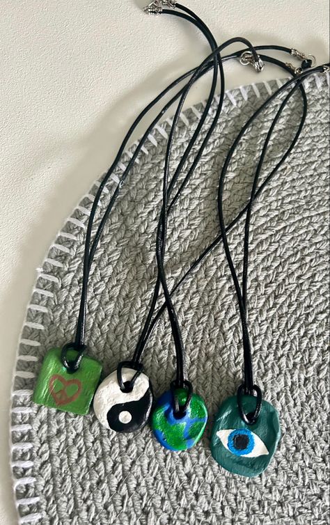 Clay Necklaces Aesthetic, Hippy Clay Ideas, Cute Clay Necklace Ideas, Cottagecore Clay Crafts, Charms To Make Out Of Clay, Cottagecore Aesthetic Jewelry, Clay Craft Aesthetic, Clay Pendants Aesthetic, Clay Necklace Pendant Aesthetic