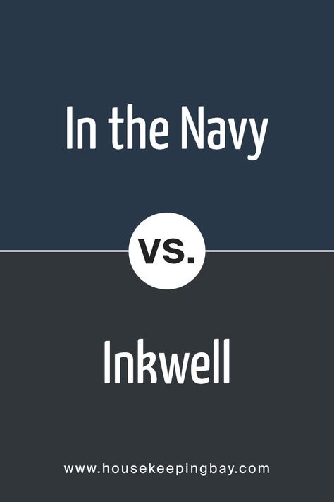 In the Navy SW 9178 by Sherwin Williams vs Inkwell SW 6992 by Sherwin Williams Inkwell Sherwin Williams, Sky In The Deep, The Ocean At Night, Deep Blue Paint, Hallway Colours, Black Paint Color, Ocean At Night, Trim Colors, In The Navy