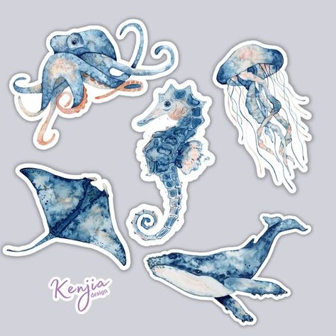 5 pcs Sticker Pack Underwater Creatures, Waterproof and Dishwasher Safe Handmade cute V #StickerPrinting Scrapbook Sea Theme, Sea Stickers Aesthetic, Book And Laptop, Medusa Animal, Uchiha Wallpaper, Gift Planner, Sticker Business, Clear Vinyl Stickers, Computer Sticker