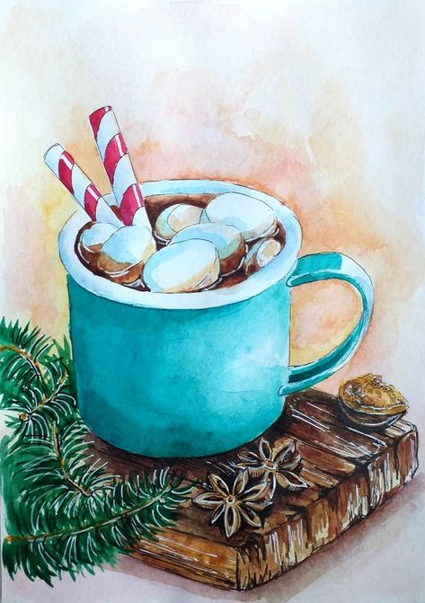 Themes To Draw, List Of Themes, Paintings Canvas, Christmas Paintings On Canvas, Christmas Card Art, Cartoon Christmas, Watercolor Christmas Cards, Winter Painting, Decoupage Vintage