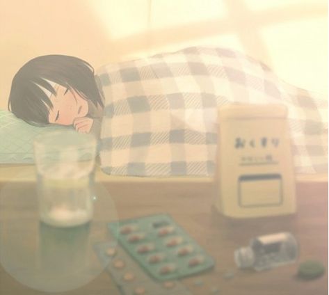 Anime Sick In Bed, Sick In Bed Illustration, Sick Girl Aesthetic, Sick In Bed Aesthetic, Sick Cartoon, Sick Aesthetic, Sick Person, Girl Sleeping, A Silent Voice