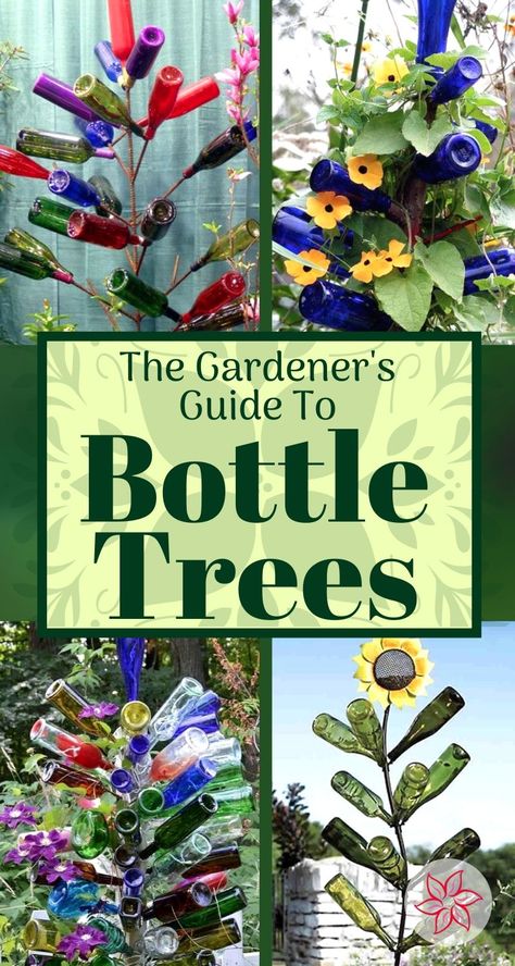 Outdoor Bottle Art, Old Glass Bottles Ideas Garden, Wine Bottle Sculpture Garden Art, Wine Bottle Dragonfly Yard Art, Rebar Wine Bottle Tree, Upcycling, Diy Bottle Tree Yard Art, Bottle Tree Ideas, Glass Bottle Tree Garden Art