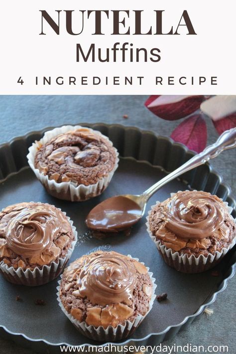 4 nutella muffins topped with nutella Quick And Easy Cupcake Recipes, Nutella Muffins Recipes, Easy Muffins 5 Ingredients, Easy Muffin Recipes 4 Ingredients Simple, Easy Muffins For Kids, 4 Ingredient Muffins, Easy Muffin Recipes 4 Ingredients, Nutella Desserts Easy, Nutella Muffin