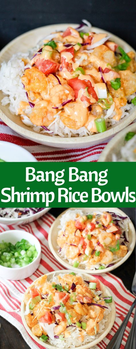 Bang Bang Shrimp Rice Bowls are easy and delicious! With the signature Bonefish Grill Bang Bang sauce, and fresh crunchy toppings, it's the perfect meal! Also directions for grilled shrimp, air fried shrimp, or making lower carb with riced cauliflower - AMAZING RECIPE!!! Bang Bang Sauce, Shrimp Rice, Bonefish Grill, Bang Bang Shrimp, Rice Bowls Recipes, Shrimp And Rice, Anne Rice, Shrimp Dishes, Fun Recipes