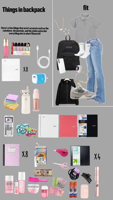 This is my irl back to school fit and what I will put in my backpack irl! #fyp #blowup #follow #backtoschool Back To School Cloths List, How To Pack A Backpack For School, What To Put In Ur Backpack, School Outfits With Backpack, What's In My Backpack School, What To Keep In Backpack, Stuff To Put In Your Backpack For School, What S In My Backpack, Back To School Hauls