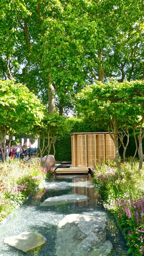 Laurent-Perrier garden by Luciano Giubbilei - Chelsea Flower Show 2011♥ Inspirations, Idées & Suggestions, JesuisauJardin.fr, Atelier de paysage Paris, Stéphane Vimond Créateur de jardins ♥ Multistemmed Trees, Garden Stream, Kolam Air, Garden Water Feature, Pond Water Features, Water Features In The Garden, Diy Cups, Earthship, Chelsea Flower