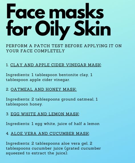 Face Masks for Oily Skin Face Mask For Oily Skin Homemade, Masks For Oily Skin, Remedies For Oily Skin, Oats Face Mask, Face Mask For Oily Skin, Greasy Face, Oily Skin Face, Oily Skin Remedy, Mask Recipes