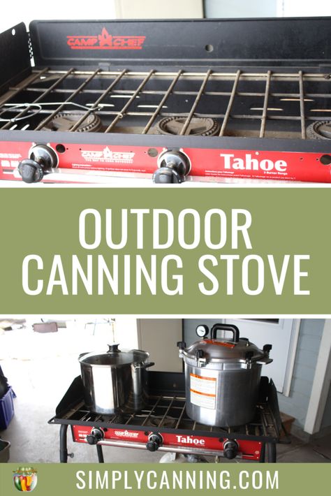 How does this outdoor canning stove measure up? I tried pressure canning and water bath canning using this outdoor canning kitchen setup. Here's what happened. #SimplyCanning #OutdoorCanningStove Outdoor Canning Station, Outdoor Canning Kitchen Diy, Canning Shed, Canning Kitchen Ideas, Outdoor Canning Kitchen, Canning Kitchen Layout, Food Storage Rooms, Canning Equipment, Outdoor Fireplace Pizza Oven