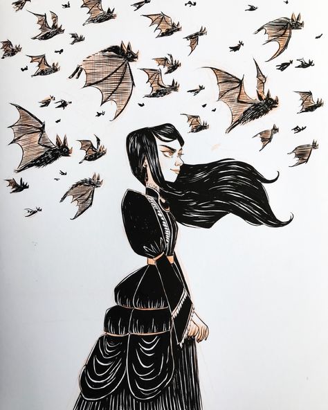 Vampire Lady, Inktober Drawings, Vampire Bats, Madness Returns, Alice Madness Returns, Alice Madness, Original Ink Drawing, Vampire Bat, Over The Garden Wall