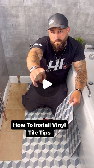 Diy Floor Tile Installation, Vinyl Tile Over Ceramic Tile, Vinyl Flooring For Bathrooms, Flooring Hacks, Vinyl Tile Flooring Kitchen, Kitchen Flooring Ideas Vinyl, Vinyl Tile Flooring Bathroom, Rubber Flooring Kitchen, Tile Hacks