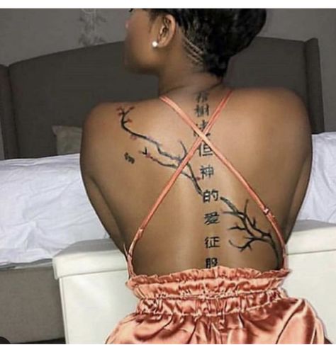 Made In China Tattoo, Back Tattoo Women Spine, Super Tattoo, Mommy Tattoos, Black Girls With Tattoos, Spine Tattoos For Women, Pretty Tattoos For Women, Red Ink Tattoos, Tattoos For Black Skin