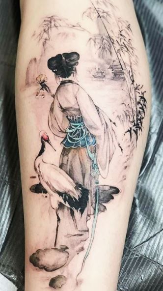 Chinese Painting Tattoo Arm, Chinese Blossom Tree Tattoo, Ancient Chinese Tattoo, Asian Realism Tattoo, East Asian Tattoos, Chinese Female Warrior Tattoo, Ancient China Tattoo, Chinese Painting Style Tattoo, Traditional Chinese Tattoo Men