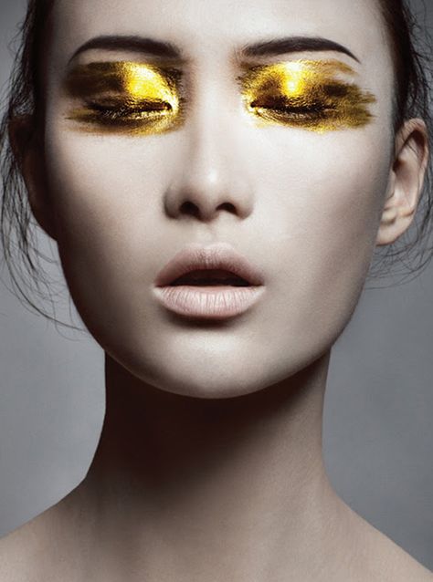 Shu Pei by Bojana Tatarska for Glass Magazine, Autumn 2012. Editorial Make-up, Mode Editorials, Beauty Make-up, Golden Eyes, Gold Makeup, Kesha, Make Up Looks, Beauty Shoot, Gold Eyes