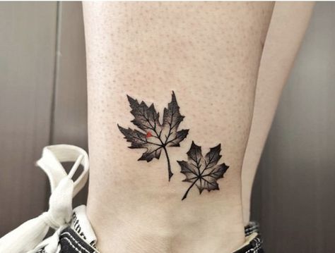 Autumn Leaves Tattoo Design, Maple Leaf Tattoo Black And White, Maple Tattoo Leaf, Fall Leaves Tattoo Black, Simple Fall Tattoos, Autumn Leaves Tattoo Black, Fall Tattoo Ideas Autumn Black And White, Small Autumn Tattoo, Autumn Leaf Tattoo