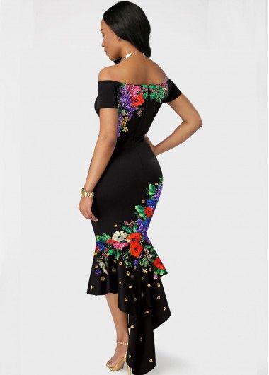 ROTITA Off the Shoulder Floral Print Mermaid Dress | Rotita.com - USD $28.43 Africa Attire, Latina Dress, Disney Savings, Maxi Frocks, Black Mermaid Dress, Kitenge Designs, Fiesta Dress, Black Mermaid, Fishtail Dress