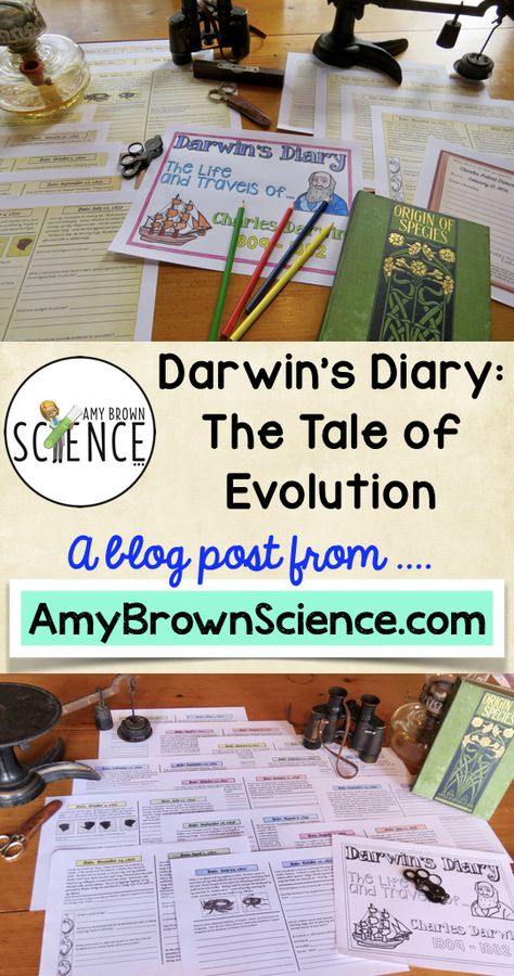 Darwin's Diary: The Tale of Evolution.  Blog post from AmyBrownScience.com.  A class project that requires my students to be thoughtful and introspective, while at the same time, ensuring that they master the concepts of evolution?  Yes, please! Evolution And Inheritance Year 6, Evolution Project High School, Physiology Study Tips, Evolution Activities, Evolution Project, Darwin Evolution, Science Lessons Middle School, Biology Resources, School Biology