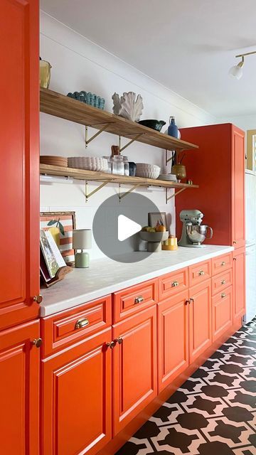 Orange Cabinets Kitchen, Orange Kitchen Cabinets, Orange Cabinets, Budget Kitchen Makeover, Orange Kitchen, Noble House, Kitchen On A Budget, Kitchen Makeover, Vinyl Wrap