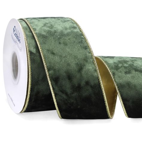 PRICES MAY VARY. Size: 2-1/2 inch wide ribbon, continuous 10 yards length without splices, 1 roll per package Material: Made of polyester, gorgeous velvet on one side, back side with glossy metallic luster Metallic Wired Edge: Workmanship with soft iron wire on both sides and with beautiful metallic edge, convenient for you to shape and fix Design: Elegant velvet with a glossy and crushed texture that changes with the light, the back is made of gold or silver glossy fabric that matches the velve Olive Green And White Christmas Decor, Green Velvet Ribbon Christmas Tree, Metallic Christmas Decor, Velvet Christmas Tree, Xmas Inspiration, Green Christmas Decorations, Green Christmas Tree Decorations, Gift Wrapping Christmas, Green Velvet Ribbon