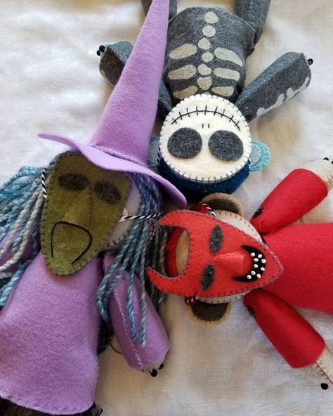 Patchwork, Figurine, Felt Horror Characters, Felt Nightmare Before Christmas, Nightmare Before Christmas Plush, Nightmare Before Christmas Dolls, Felt Characters, Halloween Felt Crafts, Lock Shock Barrel