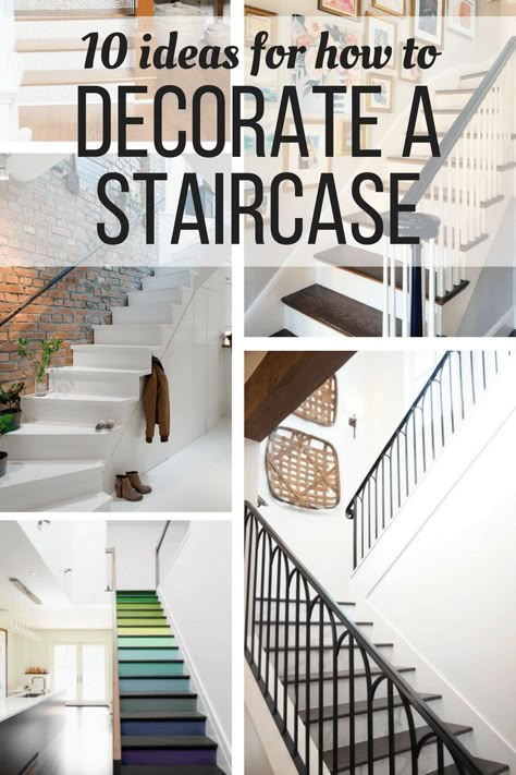 Ideas for how staircase decor - how to decorate the wall on your stairs to create a beautiful entryway or landing in your home. Decorating A Large Stairwell Wall, Wall Decor On Stair Wall, Decorating A Stairway Wall, How To Decorate A Stair Landing, Tall Wall Staircase Decor, How To Decorate Wall Going Up Stairs, Tall Hallway Ideas Stairs, Decorate A Stairway Wall, How To Decorate A Stairwell