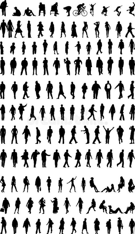 Lots of people silhouettes vector illustration Silohettes Of People, People Sihoullete, Human Silloute Architecture, Silouttes Art People, Human Sillouhette, Silhouette People Architecture, Human Entourage Architecture, Human Vector Illustration, People Sillhoute