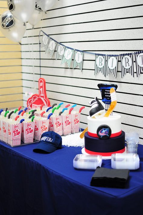 Hockey Birthday Party — Veronica Bradley Interiors Nhl Theme Birthday Party, Hockey 2nd Birthday Party, Hockey Birthday Party Food, Ice Hockey Party, Kids Hockey Birthday Party, Hockey 1st Birthday Party, Hockey Birthday Party Ideas, Hockey Themed Birthday Party, Hockey Party Ideas