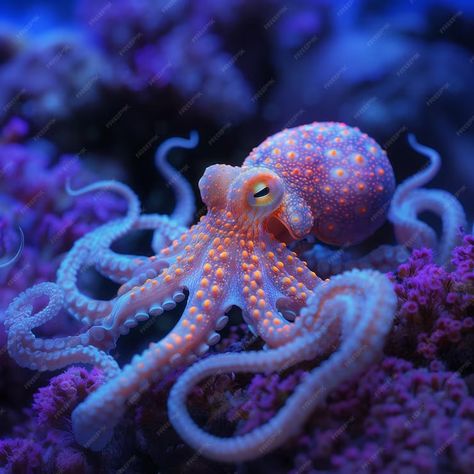 Premium Photo | A gradiental octopus is posing in an underwater picture Pictures Of Octopus, Octopus Reference Photo, Octopus Photography Underwater, Octopus Reference, Pretty Octopus, Ocean Reference, Octopus Photography, Octopus Photos, Octopus Cute