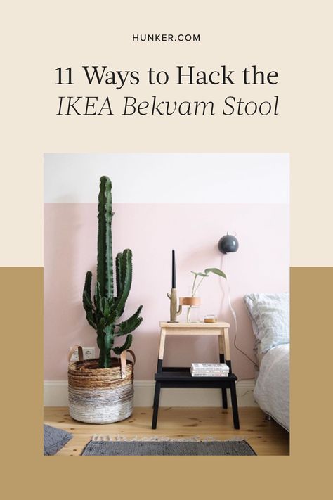 Lots of people like to think of IKEA's Bekvam stool ($19.99) as a blank canvas— its raw birch structure makes it so easy to paint. Let's take a look at how people hack the Bekvam — from ideas that are purely aesthetic to changes that shift the functionality of the piece. #hunkerhome #ikea #ikeahack #ikeafurniture #furniture Bekvam Painted, Ikea Stool Hack, Perjohan Ikea Hacks, Bekvam Hack, Ikea Ladder, Bekvam Stool, Ikea Hack Kids, Ikea Bekvam, Ikea Stool