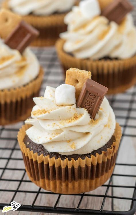 Bake Sale Ideas Cupcakes, Fall Chocolate Cupcake Flavors, S'mores Cupcakes Marshmallow Frosting, Caramel Crunch Cupcakes, Mini Smores Cupcakes, Seasonal Cupcake Flavors, Marshmallow Stuffed Cupcakes, Smores Cupcakes Box Cake, S’mores Cupcakes With Marshmallow Frosting