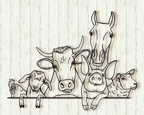 Farm Animals Svg, Pig Graphic, Sublimation Stickers, Cow Horse, Idee Cricut, Laser Cut Wood Crafts, Farm Logo, Farmhouse Sign, Animal Clipart