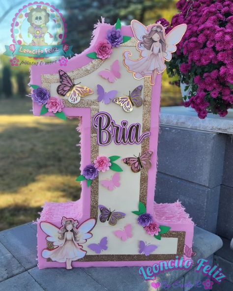 Fairy Birthday Pinata, Butterfly First Birthday Centerpieces, High Chair Decorations 1st Birthday Butterfly, Pink Butterfly 1st Birthday, Fairy Theme Pinata, Butterfly Pinata 1st Birthdays, Number One Pinata, Fairies And Butterflies, Butterflies Theme