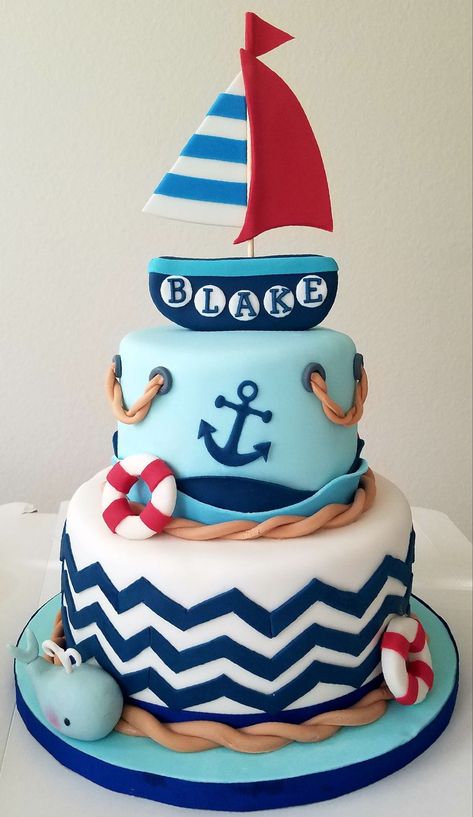 Nautical Birthday Cakes, Nautical Baby Shower Cake, Nautical Baby Shower Boy, Bolo Panda, Baby Shower Party Themes, Nautical Cake, Cupcakes For Boys, Kid Cupcakes, Baby Shower Cakes For Boys