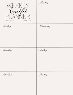 Weekly Outfit Planner - Templates by Canva Outfit Planner Template, Weekly Outfit Planner, Outfit Planner, Week Planner, Weekly Outfits, Planner Templates, Workout Schedule, Personal Planner, Free Prints