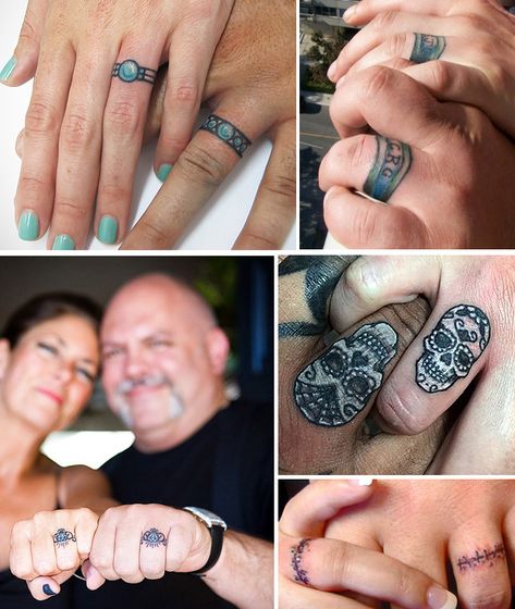 Mens Finger Tattoo Designs, Matching Wedding Band Tattoo Couple, Couple Ring Tattoos Unique, Realistic Ring Tattoo, Diamond Ring Tattoo Designs For Women, Tattoo Ring Women, Marriage Ring Tattoos Husband Wife, Unique Wedding Ring Tattoos For Couples, Ring Finger Tattoos For Couples