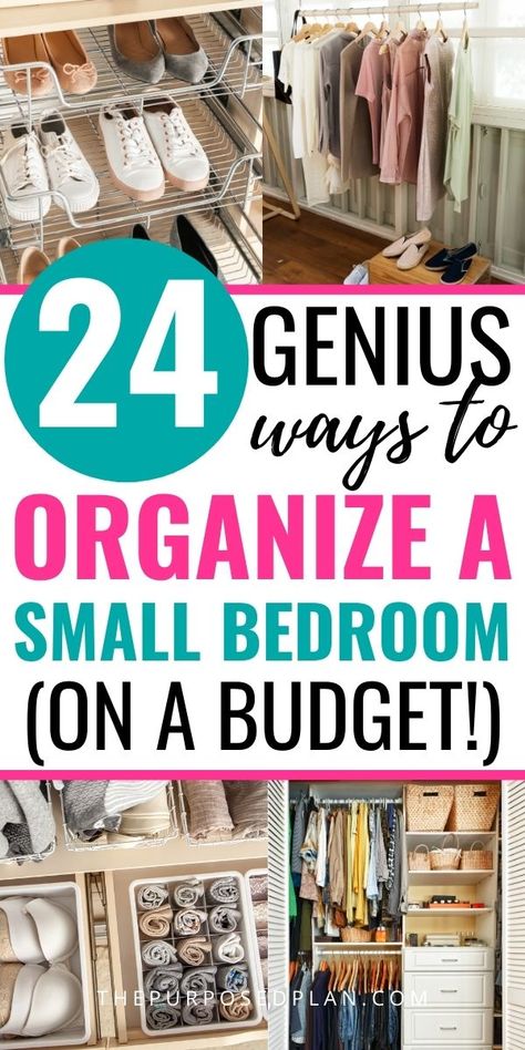 24 Easy Ways to Organize a Small Bedroom on a Budget - The Purposed Plan How To Organize A Very Small Bedroom, Organization Ideas For The Home Closet Small Bedrooms, Best Storage Ideas For Small Bedrooms, Organizing Ideas Small Bedroom, How To Create Storage In A Small Bedroom, Organize Hacks Bedroom, Storage Ideas For Small Spaces Bedroom Room Organization, Making The Most Of Small Spaces Bedrooms, Organizing For Small Bedrooms