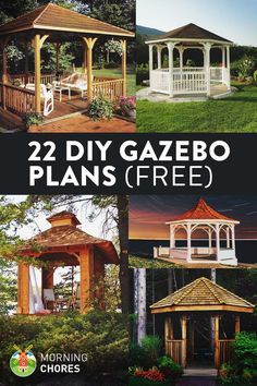 22 Free DIY Gazebo Plans & Ideas to Build with Step-by-Step Tutorials Diy Patio Ideas, Gazebo Decorations, Diy Gazebo, Pergola Diy, Gazebo Plans, Building A Pergola, Backyard Gazebo, Backyard Privacy, Patio Diy