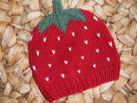 Knit Strawberry Hat, Strawberry Knitting Pattern, Baby Strawberry Hat, Strawberry Hat Crochet, Strawberry Knitting, Knit Strawberry, Knitted Strawberry, Strawberry Knit, Knitting Patterns Free Baby