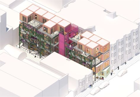 Row Housing Architecture, Mixed Use Housing Architecture, Mixed Income Housing, Co Housing Architecture Concept, Modular Residential Architecture, Affordable Housing Design, Co Op Housing, Urban Housing Architecture, Modular Apartment Architecture